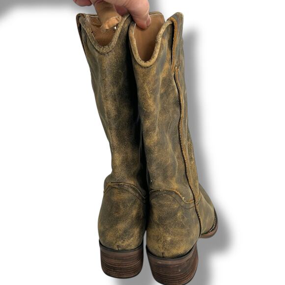 Steve Madden Cowboy Boots Size 5 Distressed Brown Albany Western Boot Leather - Picture 6 of 12